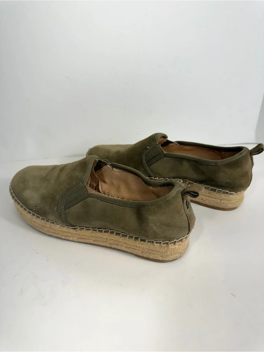 SAM EDELMAN Carrin Olive Green Suede Espadrille Platform Slip-On Flats – Size 7.
